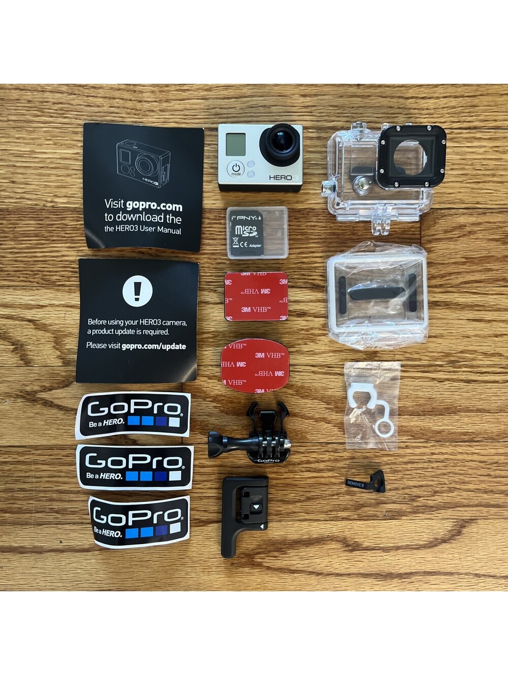 GoPro Hero 3 Silver Action Camera Waterproof Housing With Battery, SD + Bundle